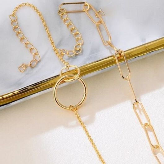 2-Piece Vintage Bohemian Chain Bracelet Set for Women & Girls – Chunky Double Ring Pendant Fashion Jewelry