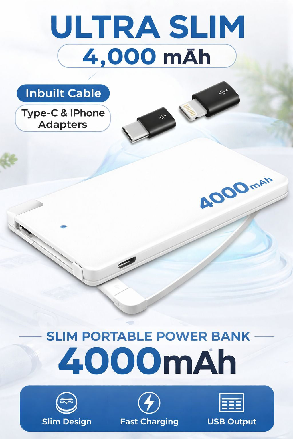 Pocket size power bank 5000 MAH for all mobile phones
