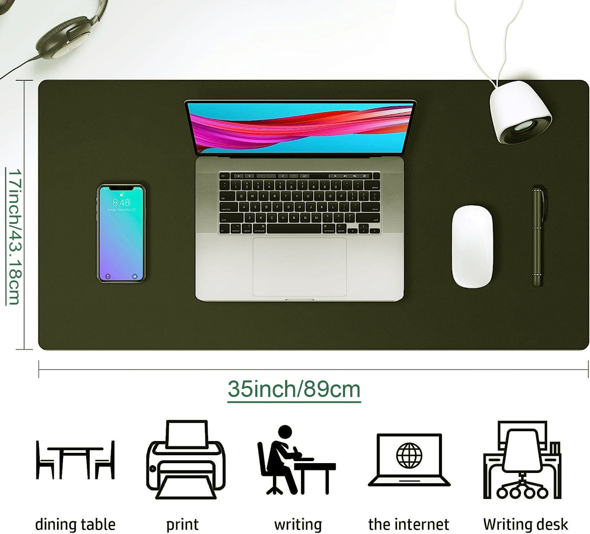 PU Leather Desk Mat Waterproof Office Table Pad for Laptop, Keyboard & Mouse