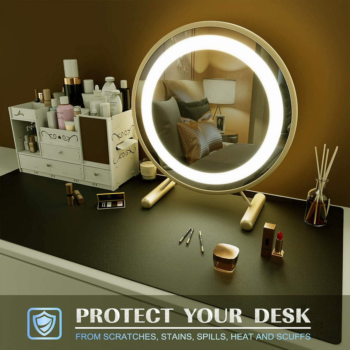 PU Leather Desk Mat Waterproof Office Table Pad for Laptop, Keyboard & Mouse