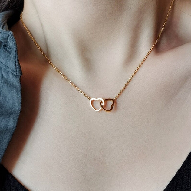 Double Heart Necklace for Girls | Stainless Steel Interlocked Heart Pendant