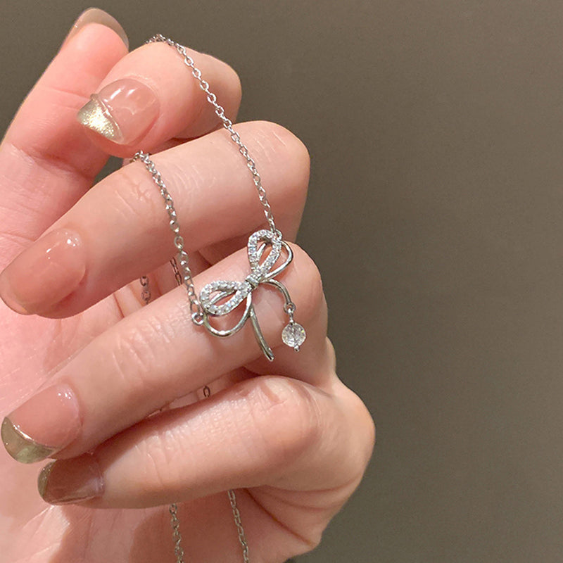 Zircon Bow Knot Pendant Necklace for Women – Elegant Bow Tie Fashion Jewellery