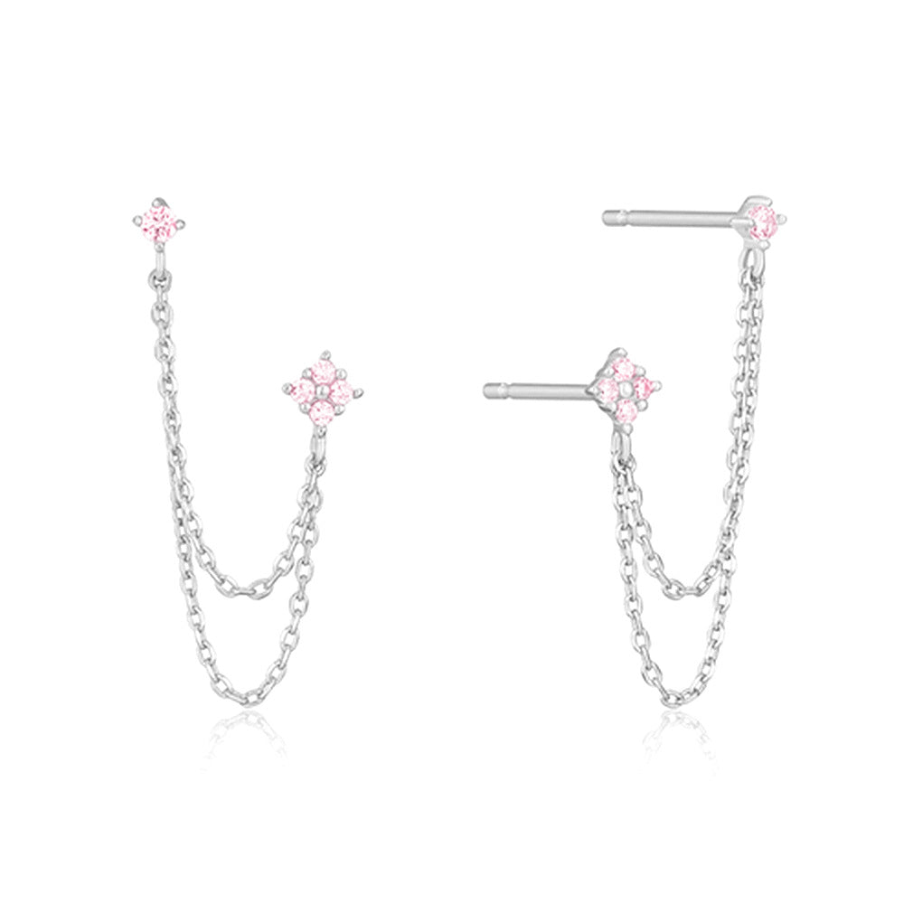 Double Ear Studs with Tassel Chain Earrings for Women – Elegant CZ Hanging Fashion Jewellery