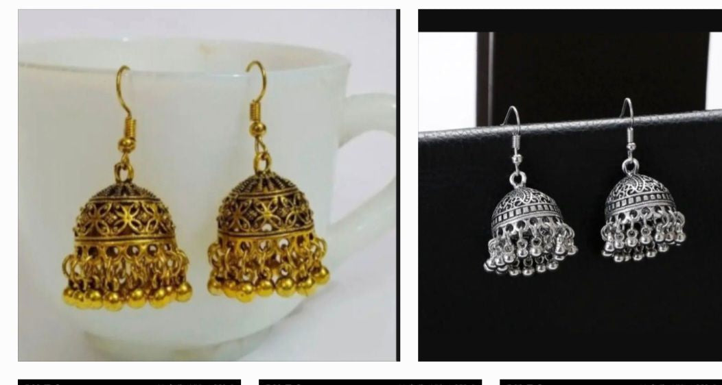 Traditional Gold-Plated Jhumka Earrings for Girls | Elegant Hanging Earrings with Sparkling Beads
