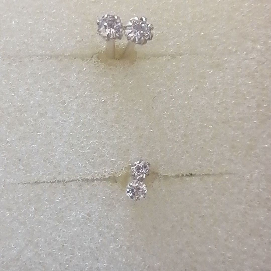 2mm Tiny Natural Diamond Stud Earrings | 14K White Gold Plated Silver | Minimalist Small Stud Earrings