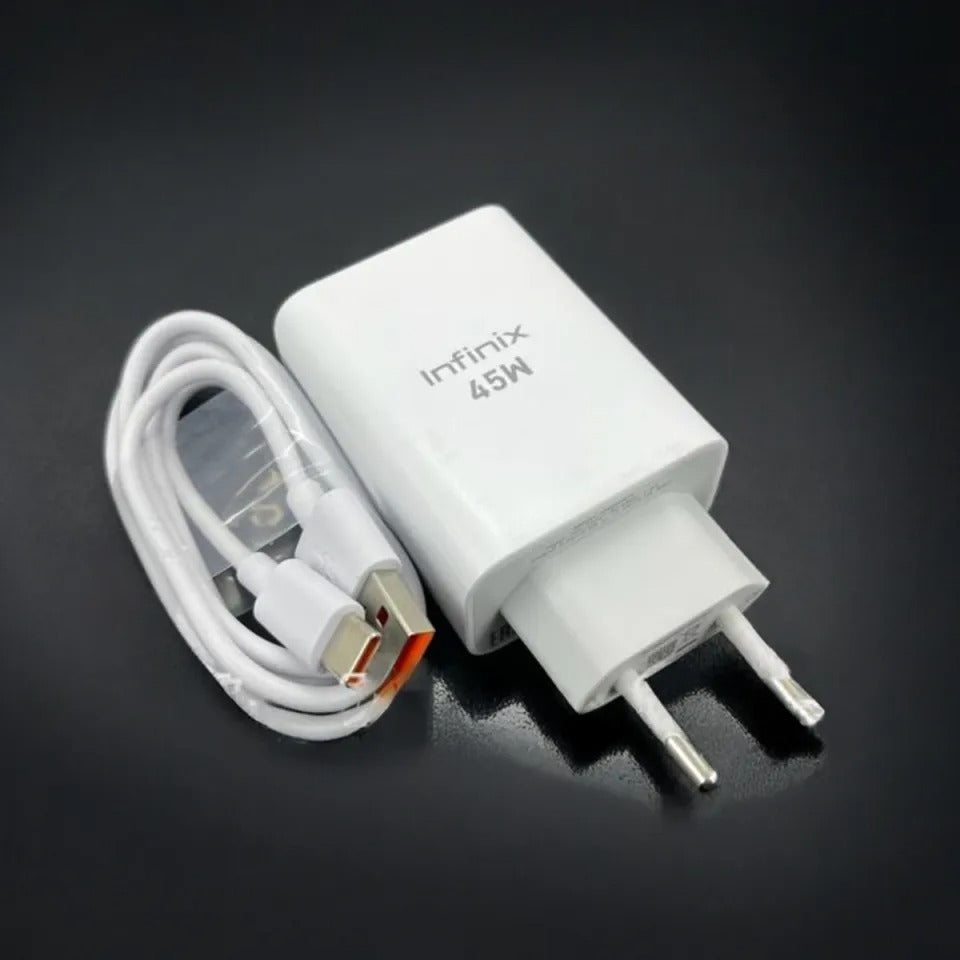 Original 45W Fast Charger For Infinix Mobiles – USB Type-C PD Wall Adapter + Cable | Compatible with Zero, Note, GT Series and all other Smartphones