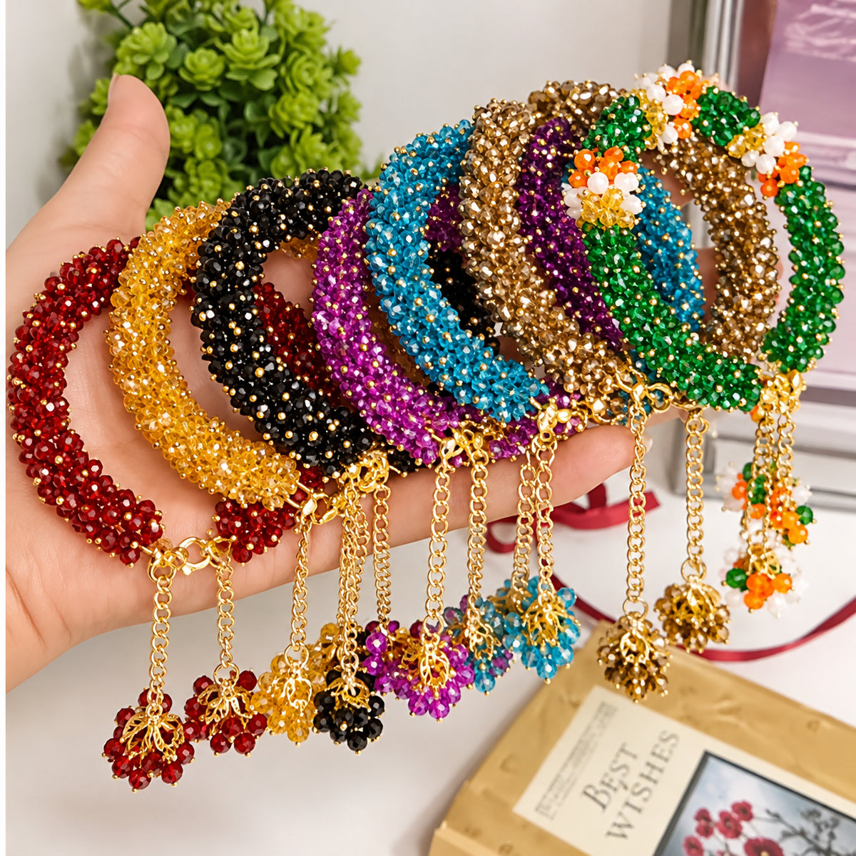 Crystal Beads Gajra Bracelet for Women & Girls | Festive Jewellery