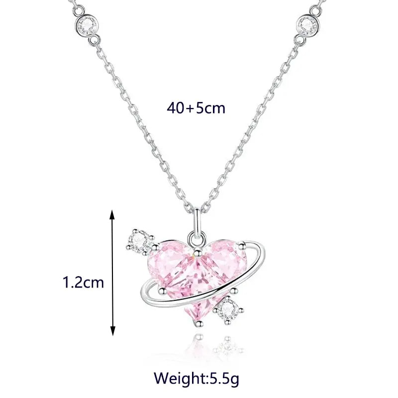 Pink Crystal Heart Pendant Necklace for Women & Girls – Elegant Clavicle Chain | Gearzone Fashion Jewellery