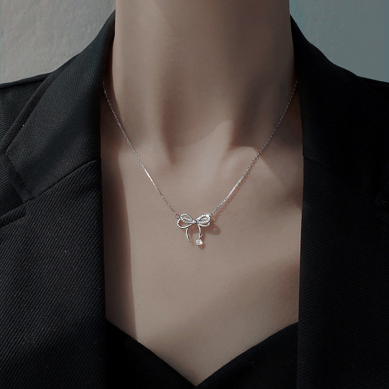 Zircon Bow Knot Pendant Necklace for Women – Elegant Bow Tie Fashion Jewellery