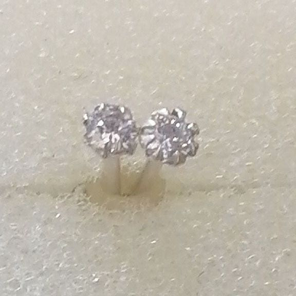2mm Tiny Natural Diamond Stud Earrings | 14K White Gold Plated Silver | Minimalist Small Stud Earrings