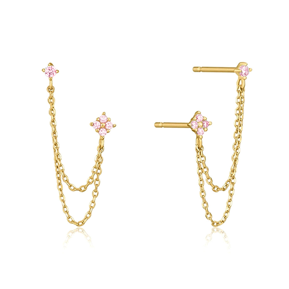 Double Ear Studs with Tassel Chain Earrings for Women – Elegant CZ Hanging Fashion Jewellery