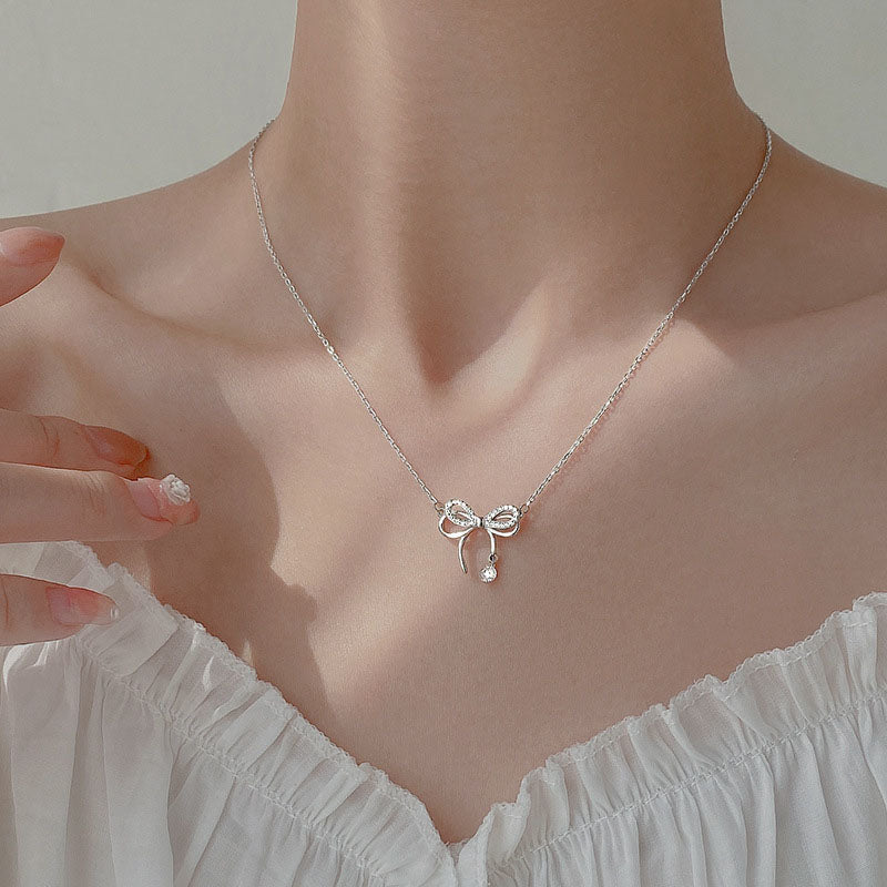 Zircon Bow Knot Pendant Necklace for Women – Elegant Bow Tie Fashion Jewellery