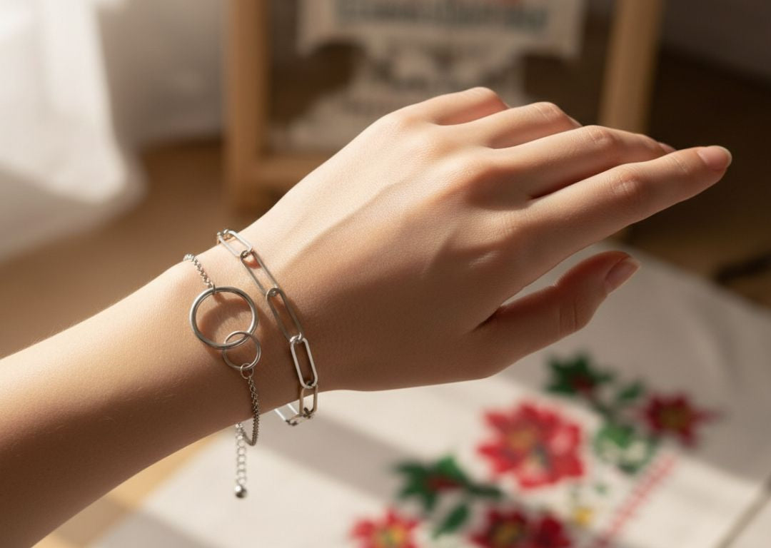 2-Piece Vintage Bohemian Chain Bracelet Set for Women & Girls – Chunky Double Ring Pendant Fashion Jewelry