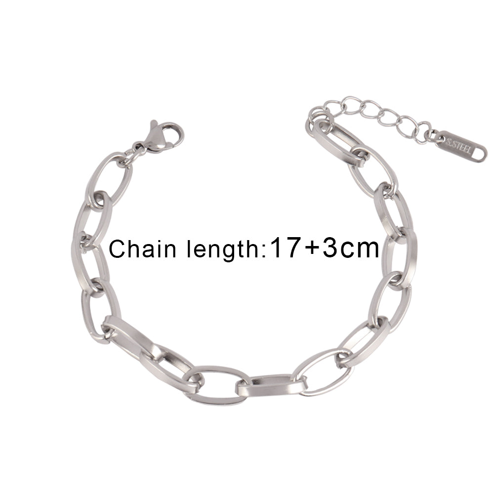 Stainless Steel Oval Chain Bracelet for Women – 4mm Gold & Silver Fashion Bracelet 19cm