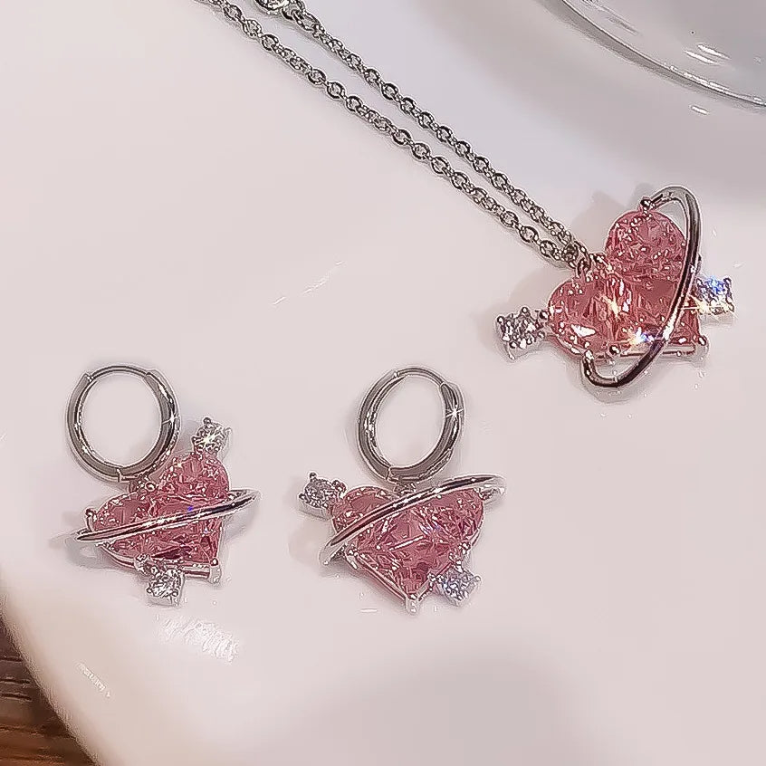 Pink Crystal Heart Pendant Necklace for Women & Girls – Elegant Clavicle Chain | Gearzone Fashion Jewellery