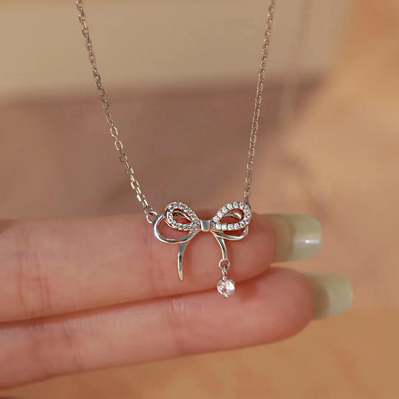 Zircon Bow Knot Pendant Necklace for Women – Elegant Bow Tie Fashion Jewellery