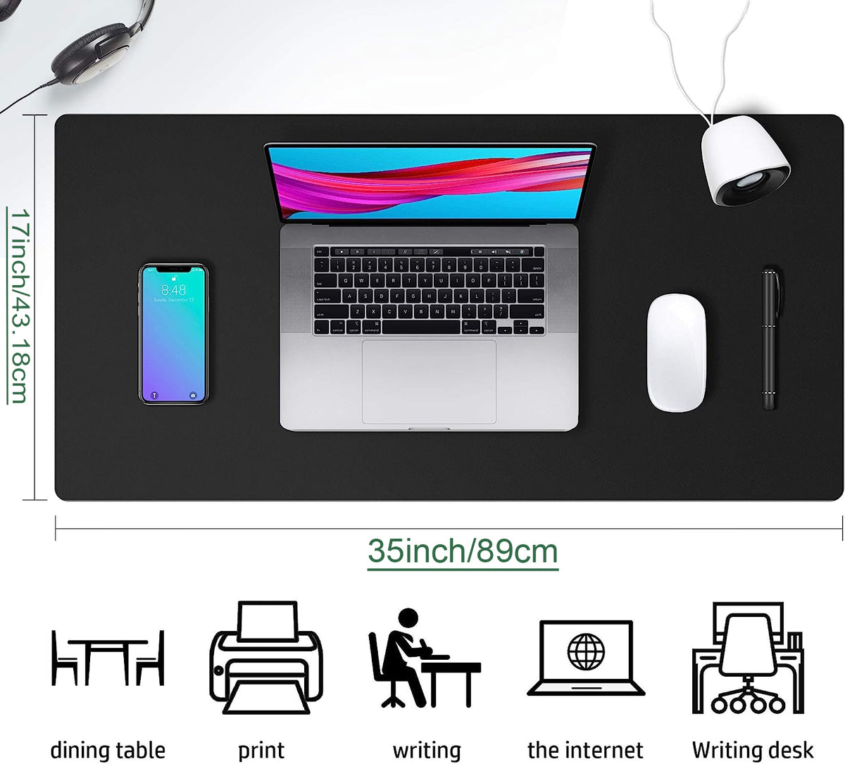 PU Leather Desk Mat Waterproof Office Table Pad for Laptop, Keyboard & Mouse