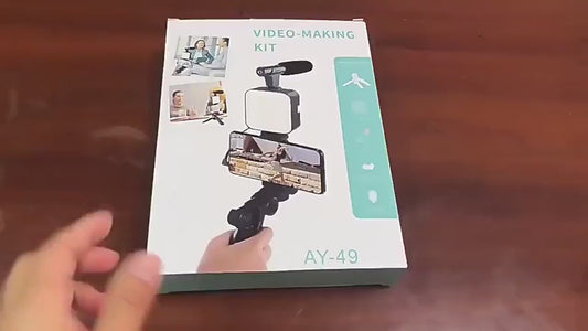 AY-49 Vlogger Kit with Mic Light Tripod Remote Black