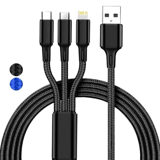 3 in 1 Universal Charging Cable | Multi USB Cord for Type C & Micro USB And Lightning Cable | Durable Charging Wire 100% Pure Copper Wire Heavy Duty Quick Charge Data Cable for All Smart Phones & Tablets